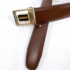 Leather Belt Brown Gold Enamel Buckle Made in France Size Women 31-35